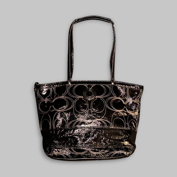 Coach Black Patent Leather Signature Tote Bag - Picture 1 of 8